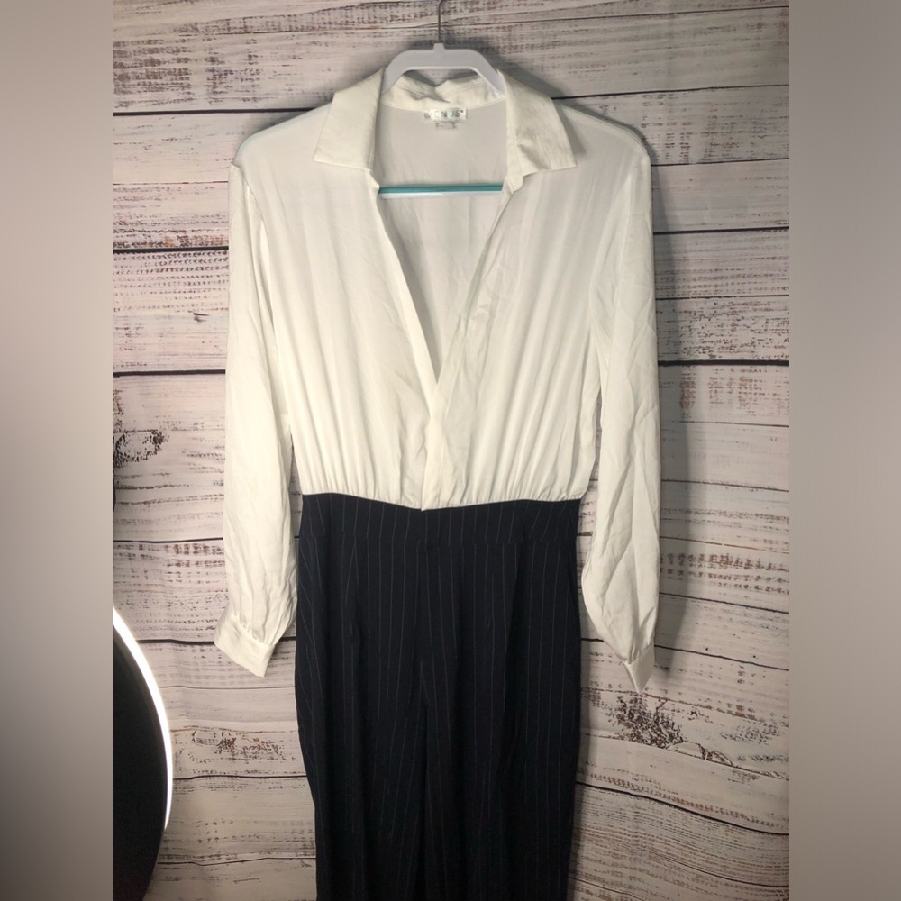 Blue and White Pinstripe Jumpsuit - Picture 2 of 16